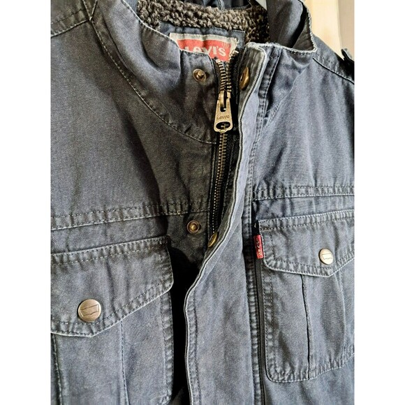 Levis Blue Sherpa Lined Trucker Chore Military Style Jacket Men Size Medium - Picture 2 of 13